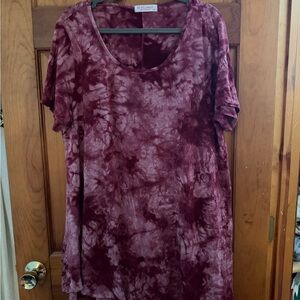Just My Size Burgundy Tie-Dye Short Sleeve Top